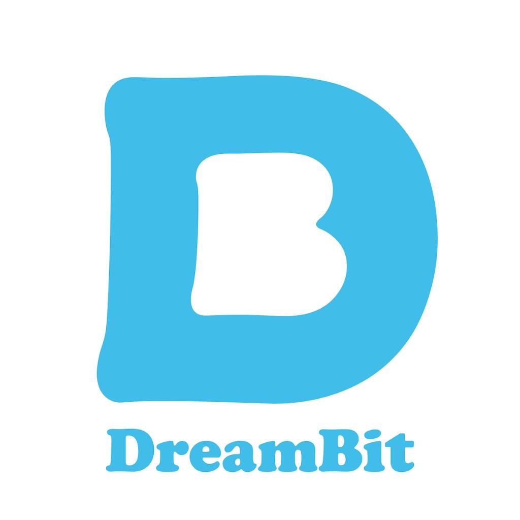 DreamBit — 네거티브 스페이스에 B가 있는 스타일화된 D와 DreamBit 워드마크