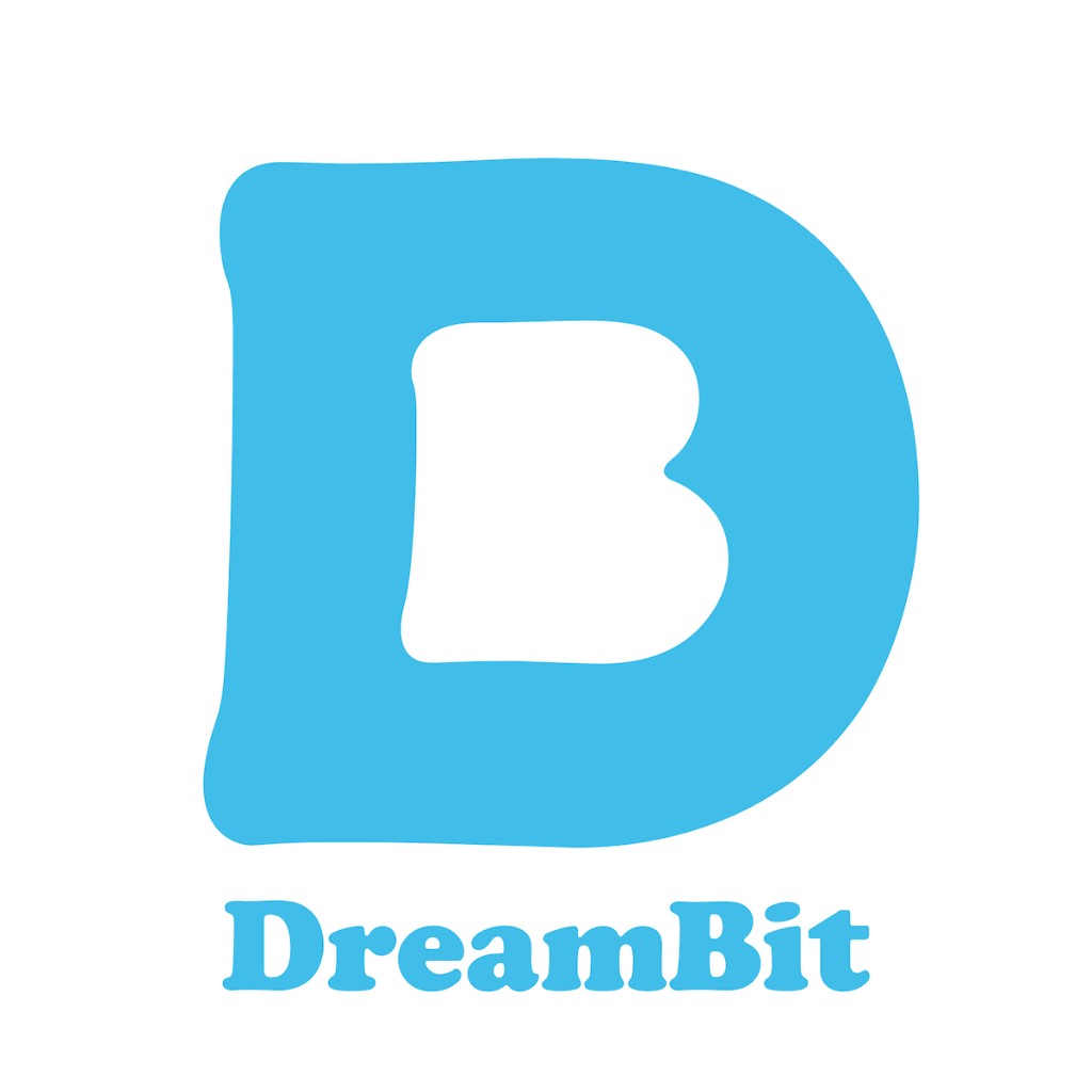 DreamBit — D estilizada con B en espacio negativo y logotipo DreamBit