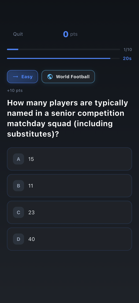 Football Trivia question screen with timer