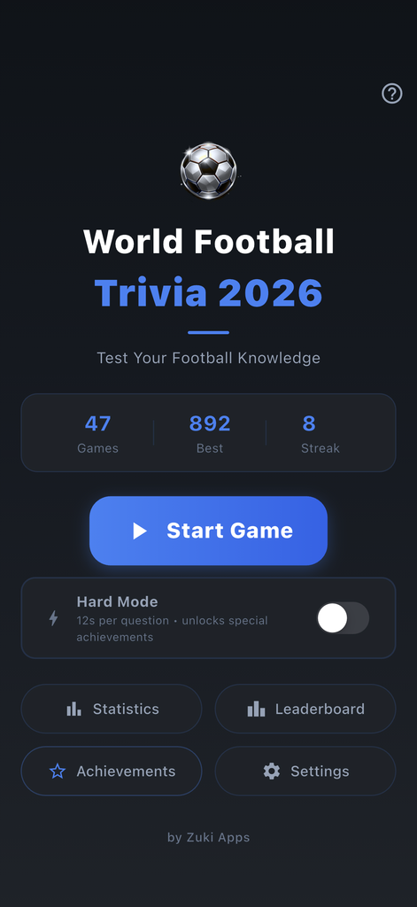 Football Trivia Master home screen with Start Game