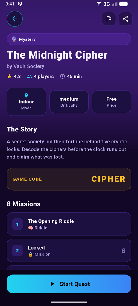 Questivo quest detail screen