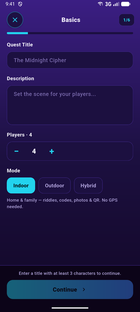 Questivo quest wizard configuration screen
