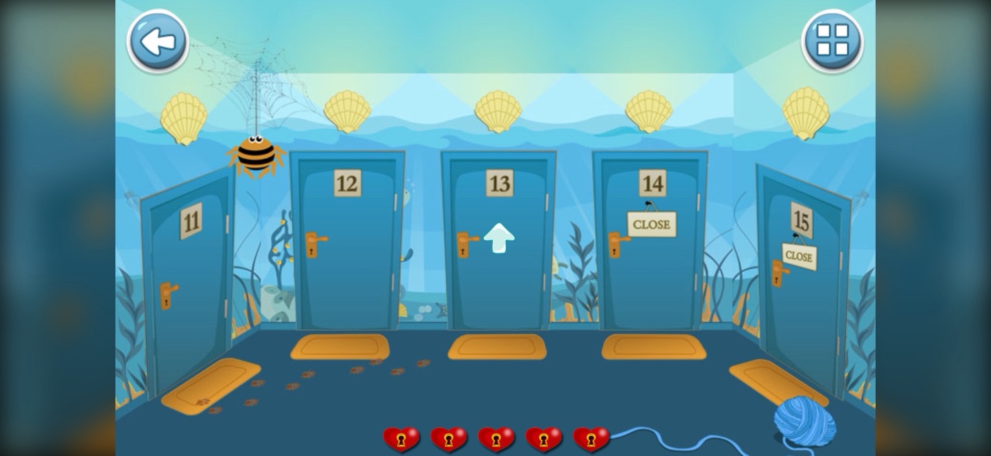 Underwater hall with numbered doors